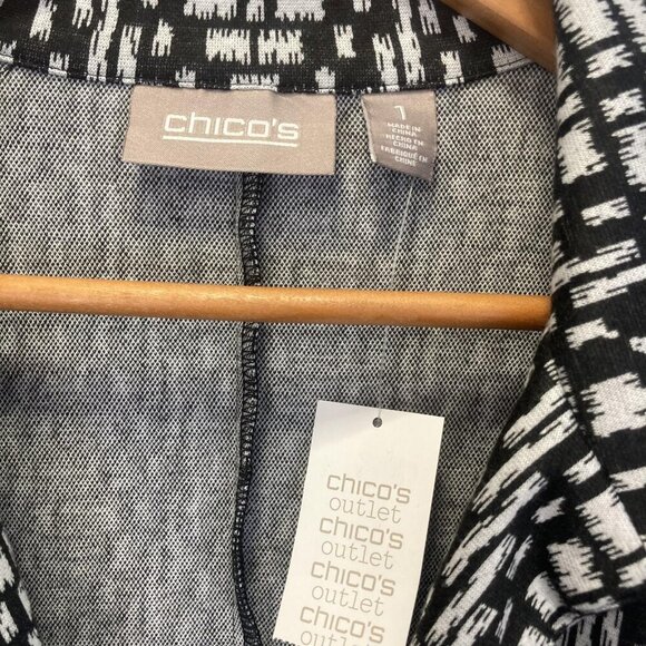 NWT Chicos Knit Jacket Size 1 Womens Medium (8) Black White Diamond Open Blazer - Picture 5 of 14